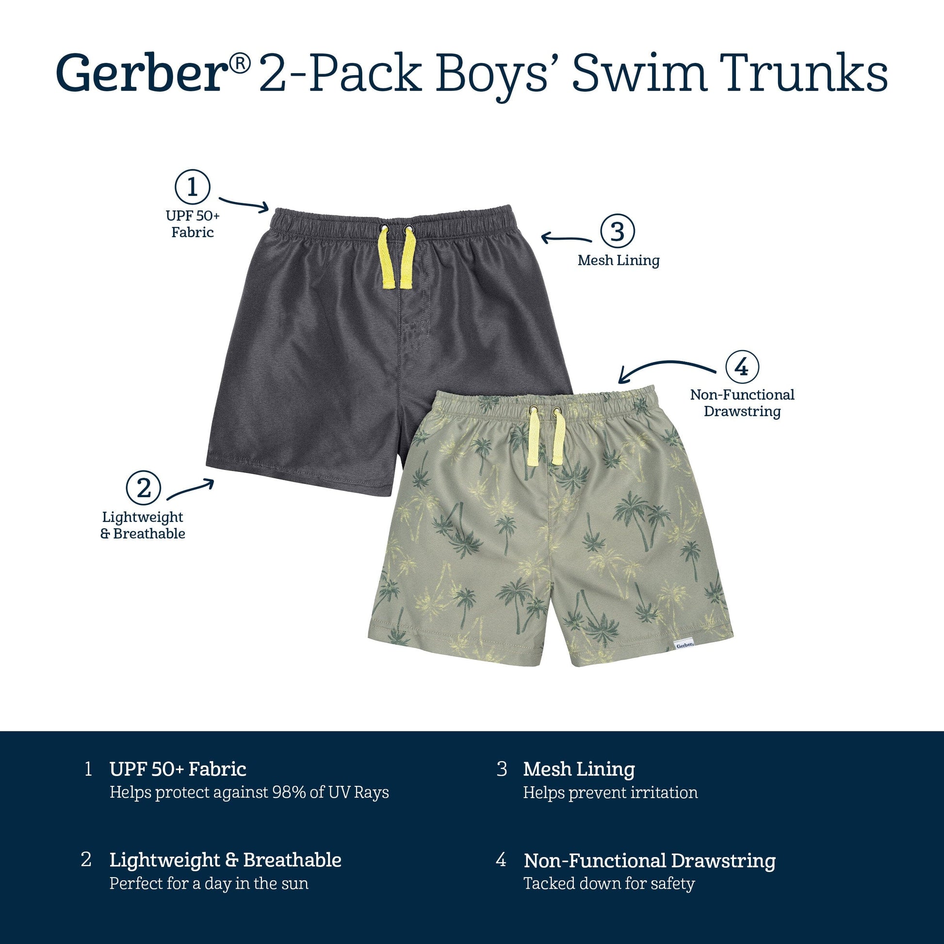 2-Pack Baby & Toddler Boys Palm Tree Swim Trunks