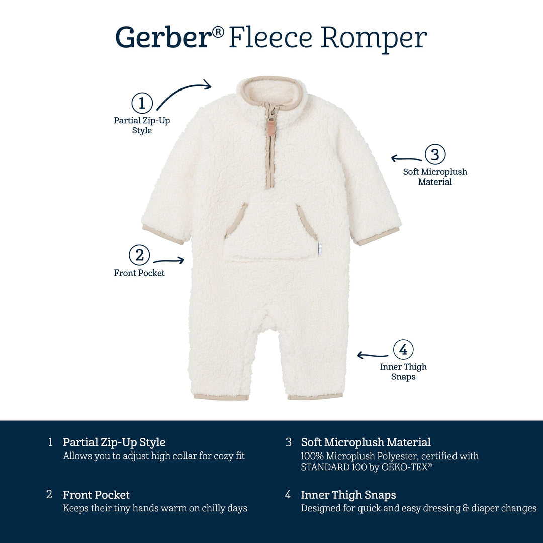 Baby Neutral Ivory Sherpa Romper โ Gerber Childrenswear