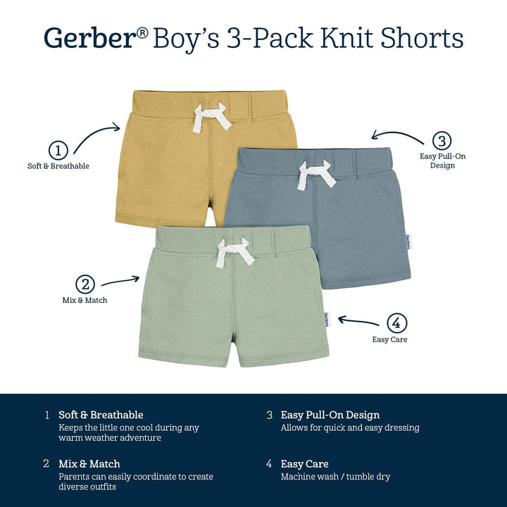 3-Pack Baby & Toddler Boys Green/Blue/Tan Knit Short