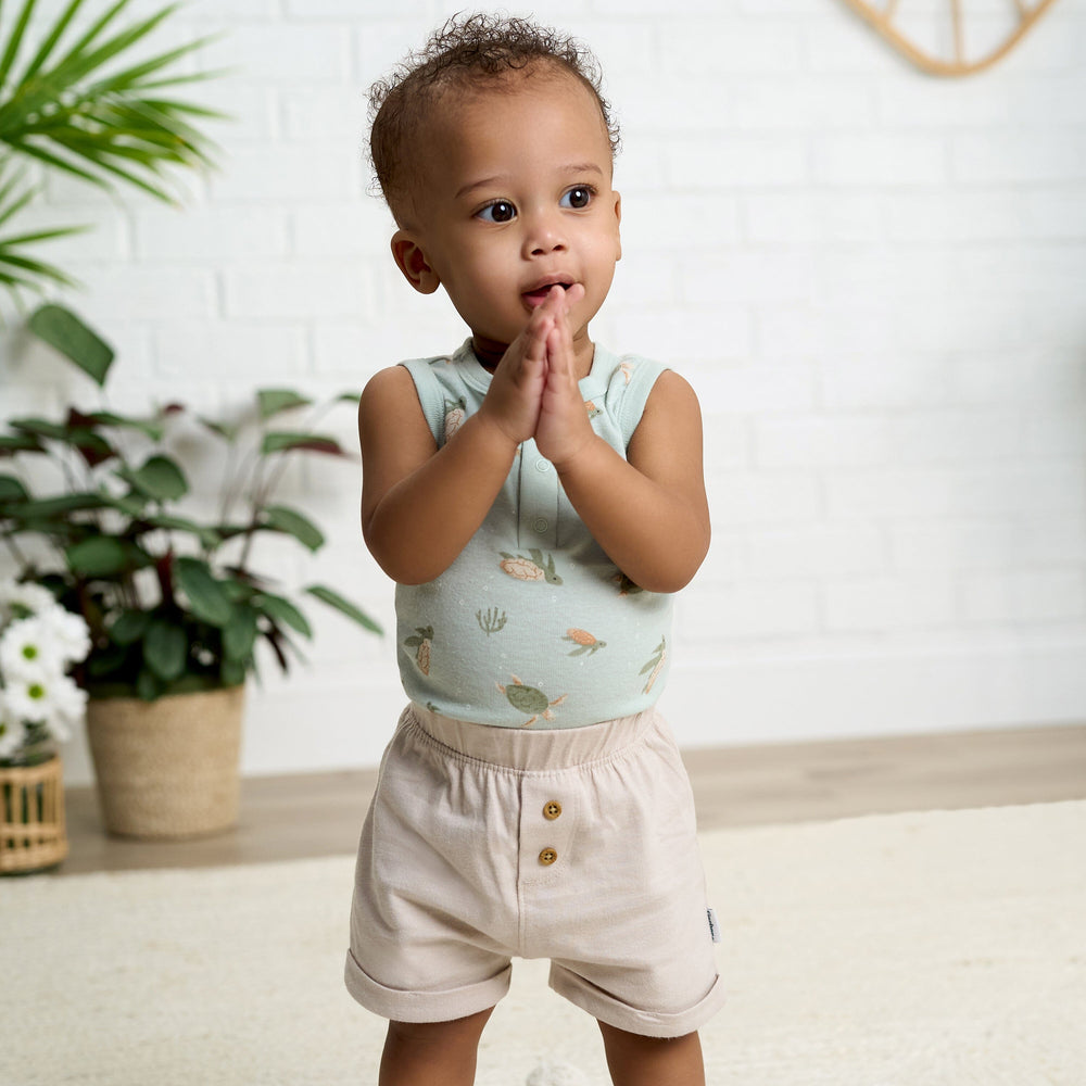 3-Pack Baby Neutral Tan Stripe, Tan, & Grey Knit Shorts