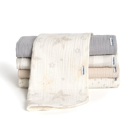 5-Pack Baby Neutral Stars Muslin Burp Cloths