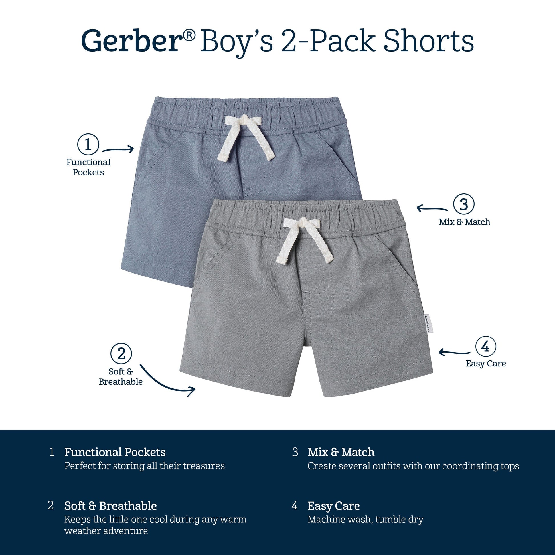 2-Pack Baby & Toddler Boys Grey/Blue Shorts
