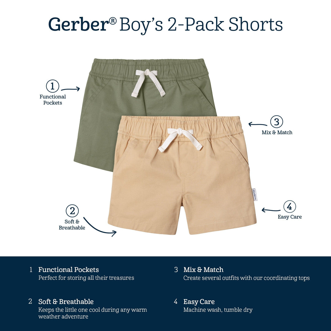 2-Pack Baby & Toddler Boys Olive and Dark Khaki Twill Shorts