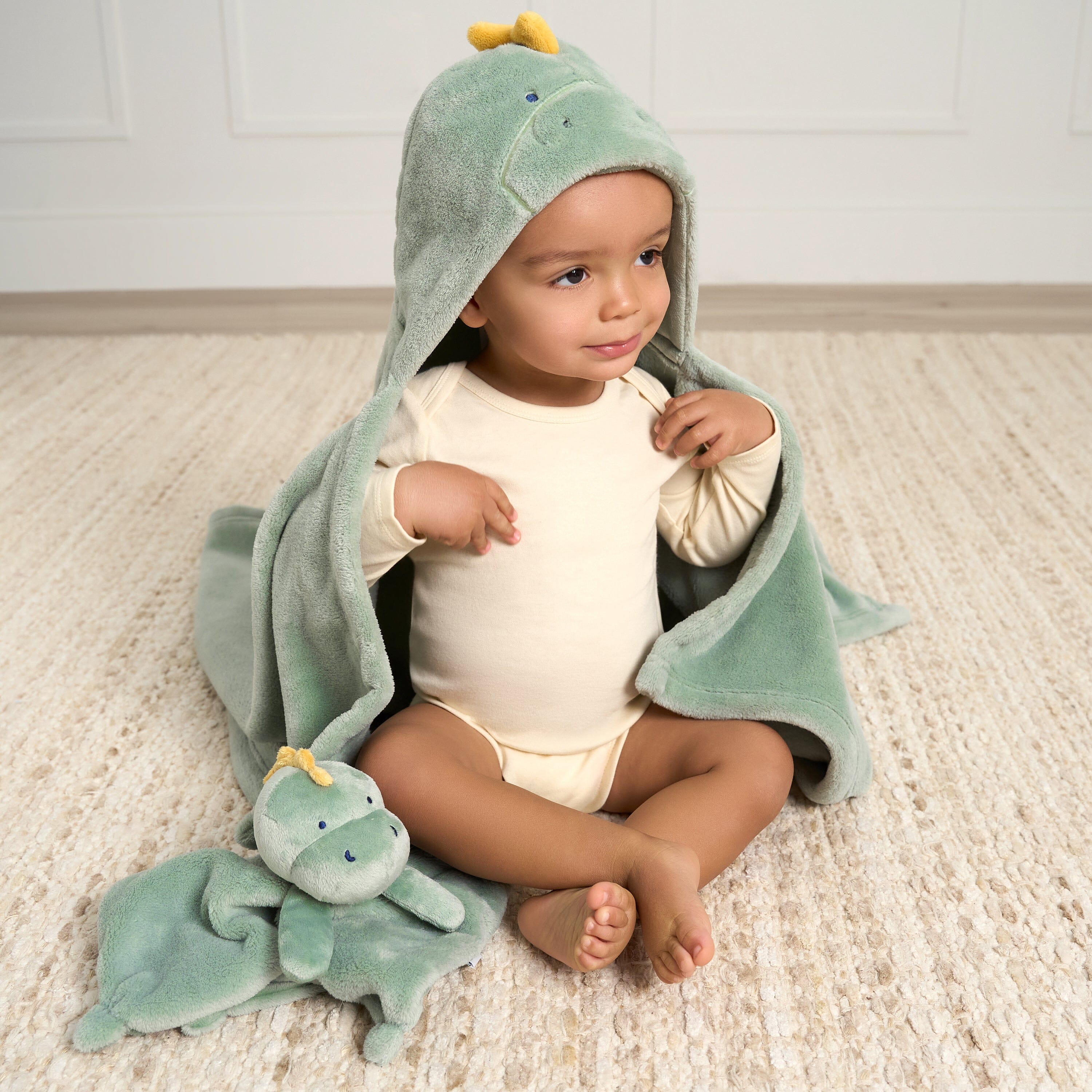 2-Pack Baby Boys Dino Time Hooded Wearable Blanket & Security Blanket Set