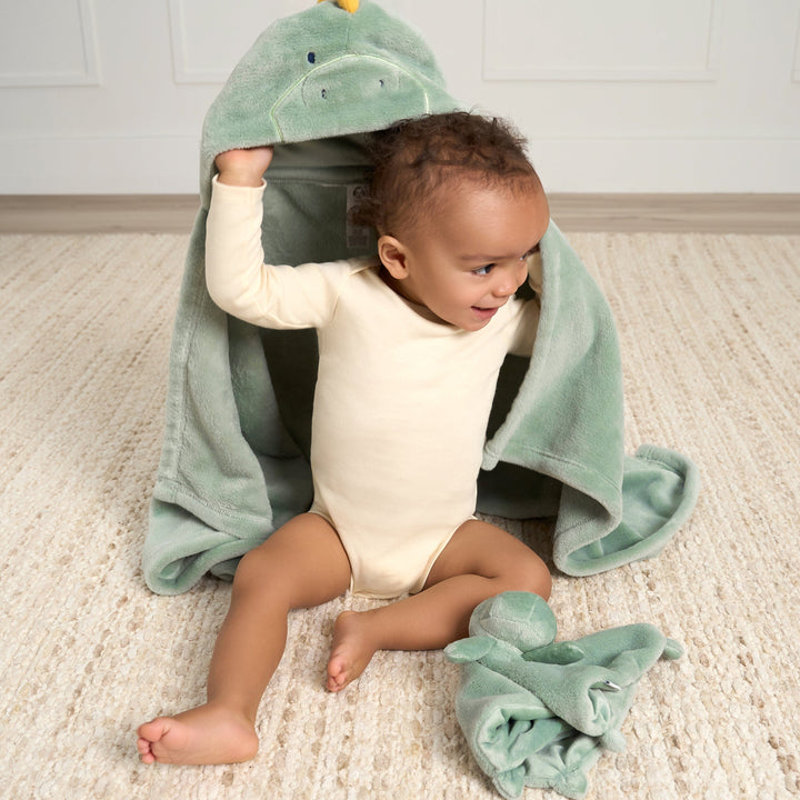 2-Pack Baby Boys Dino Time Hooded Wearable Blanket & Security Blanket Set
