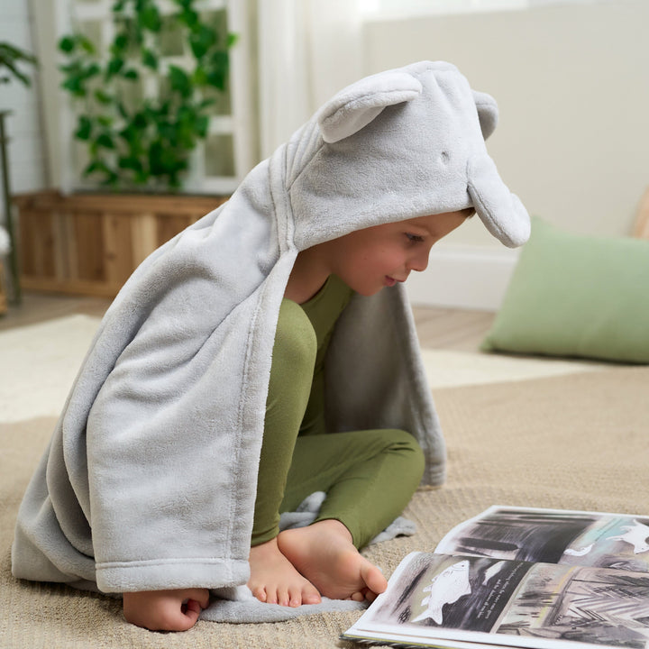 Embroidered 2-Piece Elephant Hooded Wearable Blanket Security