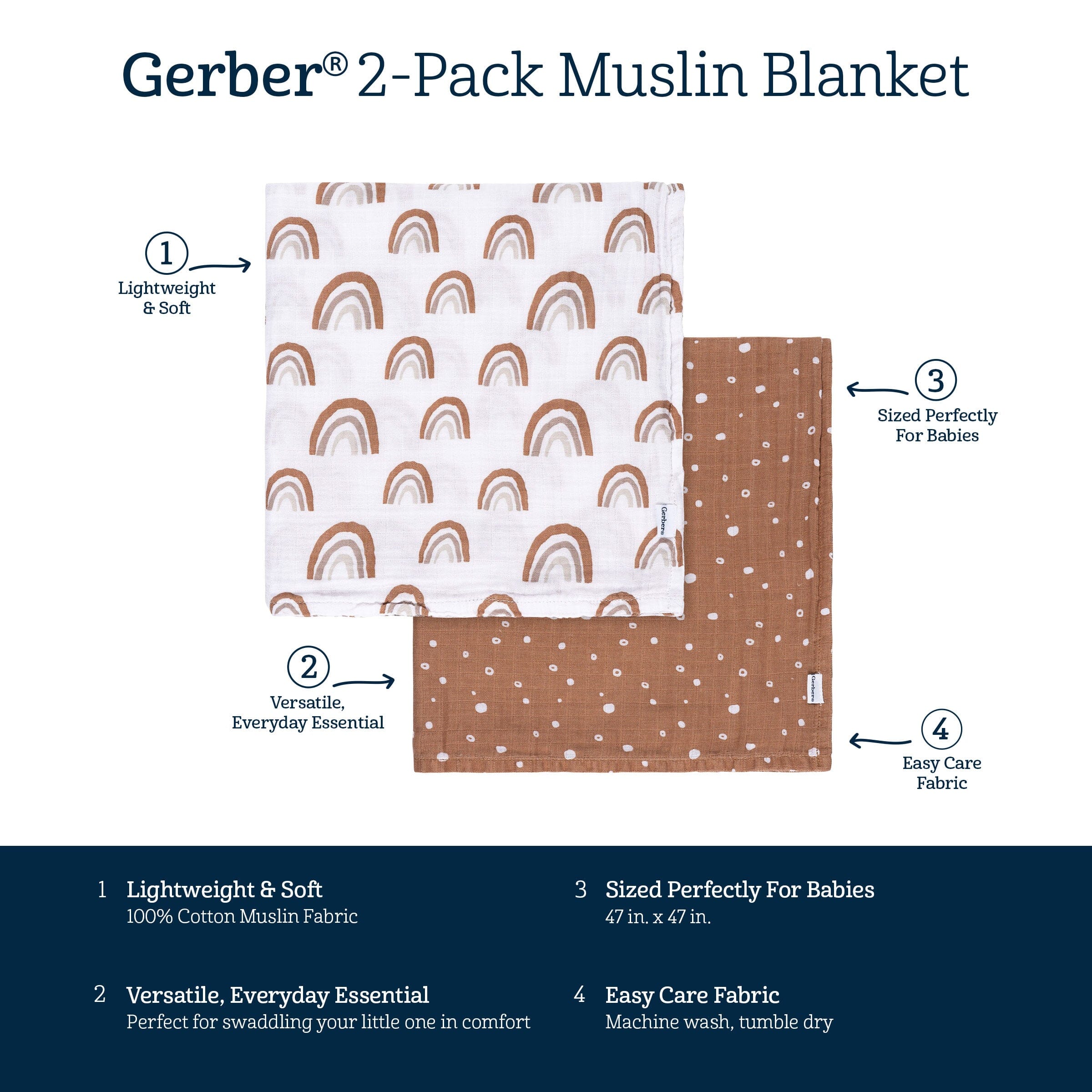 2-Pack Baby Neutral Boho Rainbow Muslin Blanket