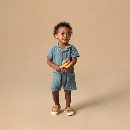 Baby Boys Teal Collared Short Sleeve Romper