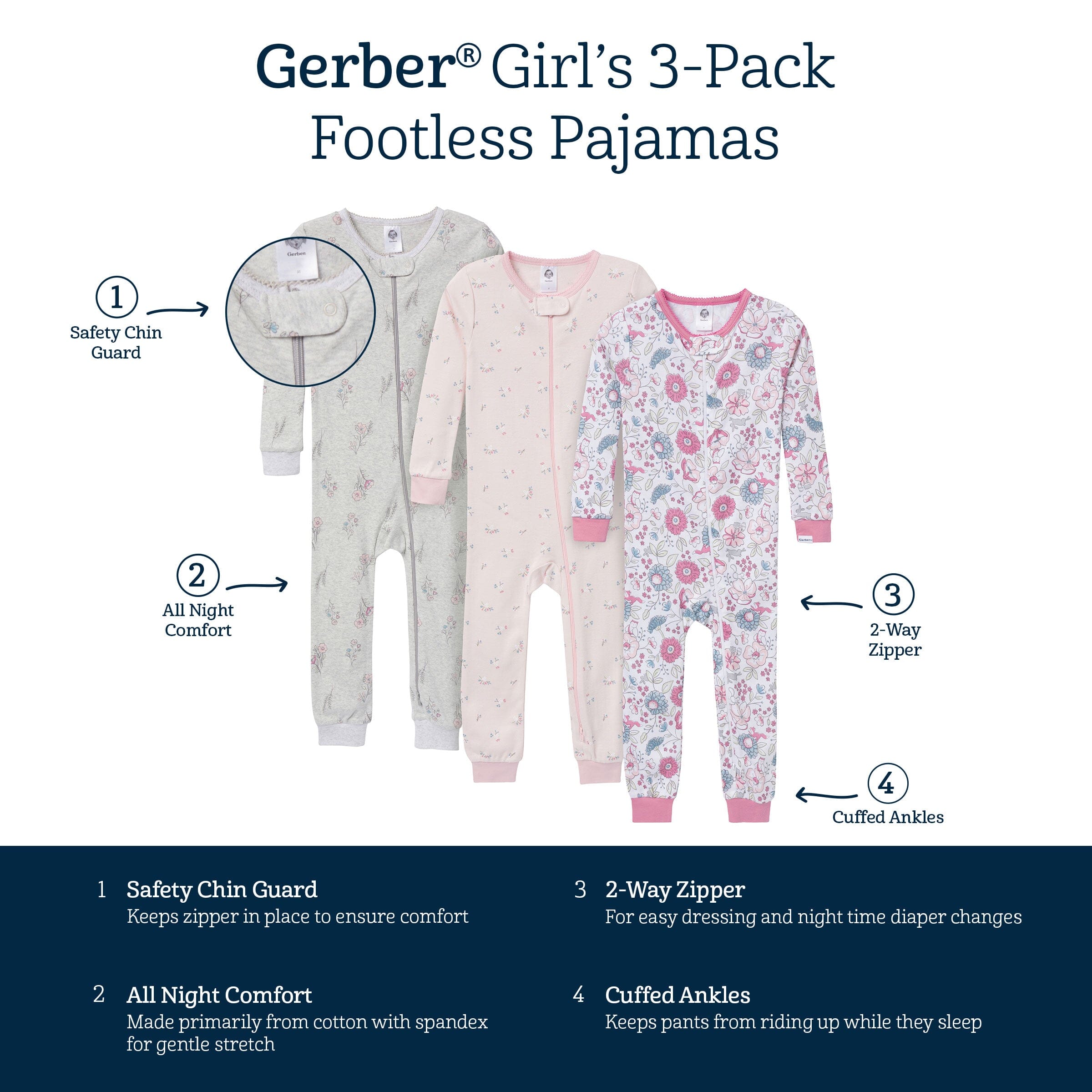 3-Pack Baby & Toddler Girls Woodland Floral Snug Fit