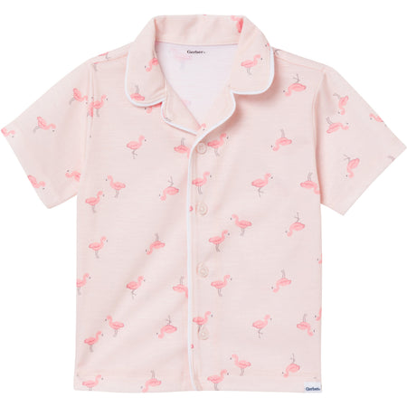 2-Piece Infant & Toddler Girls Flamingoes Button Up Pajama Shorts Set