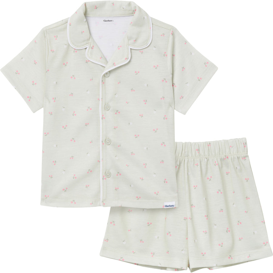 2-Piece Infant Toddler Girls Cherries Button Up Pajama Shorts