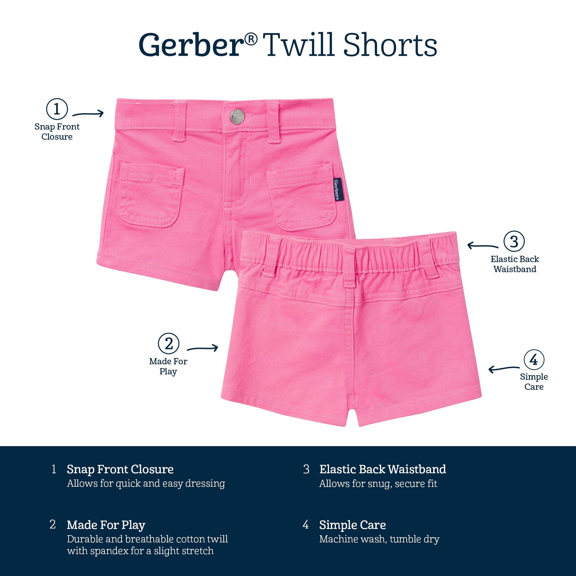 Baby & Toddler Girls Pink Twill Shorts Pants & Bottoms Gerber® 