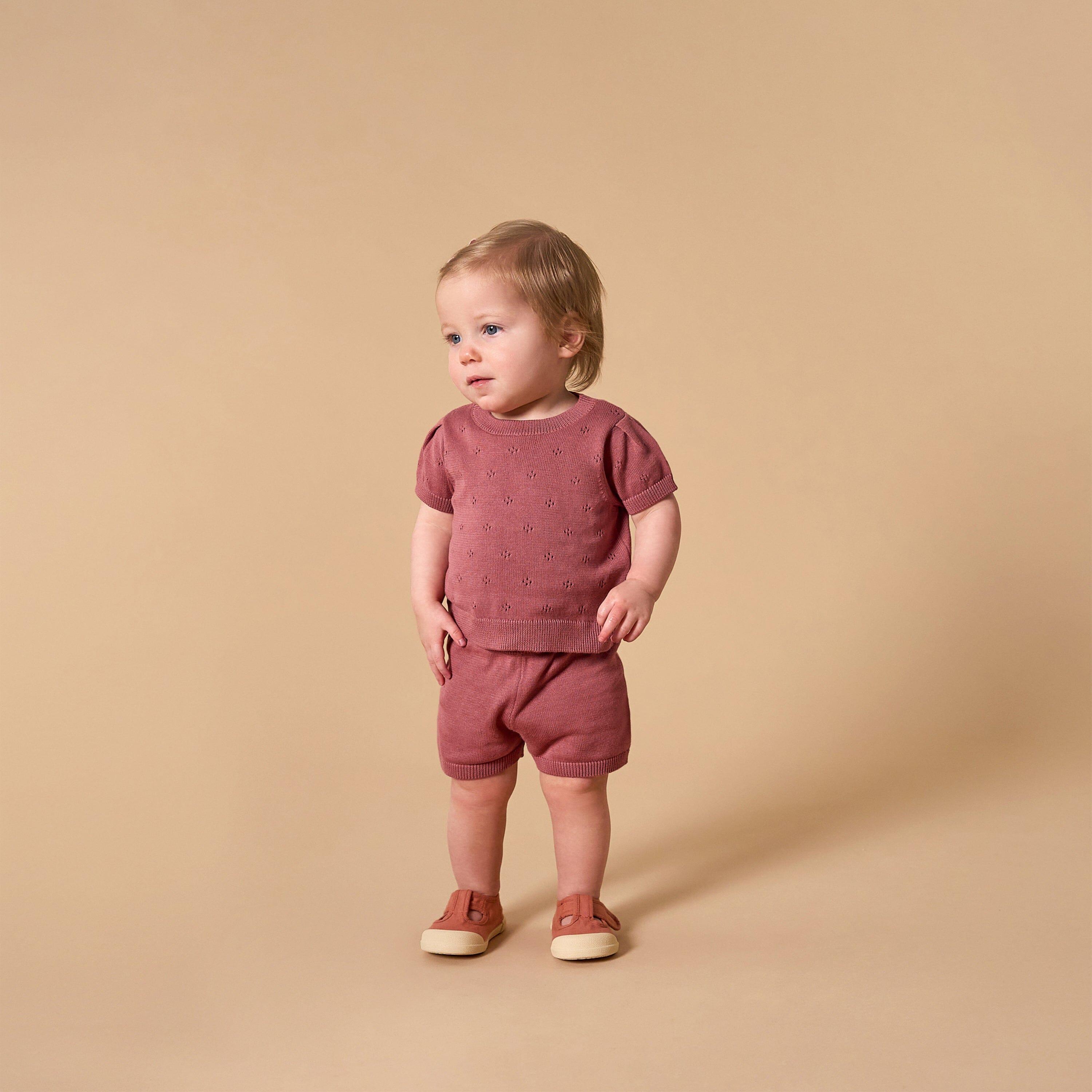 2-Piece Baby Girls Dark Rose Sweater Knit Top and Shorts Set outfits Modern Moments™ by Gerber® 