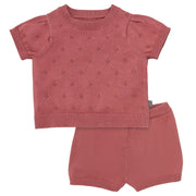 2-Piece Baby Girls Dark Rose Sweater Knit Top and Shorts Set outfits Modern Moments™ by Gerber® 