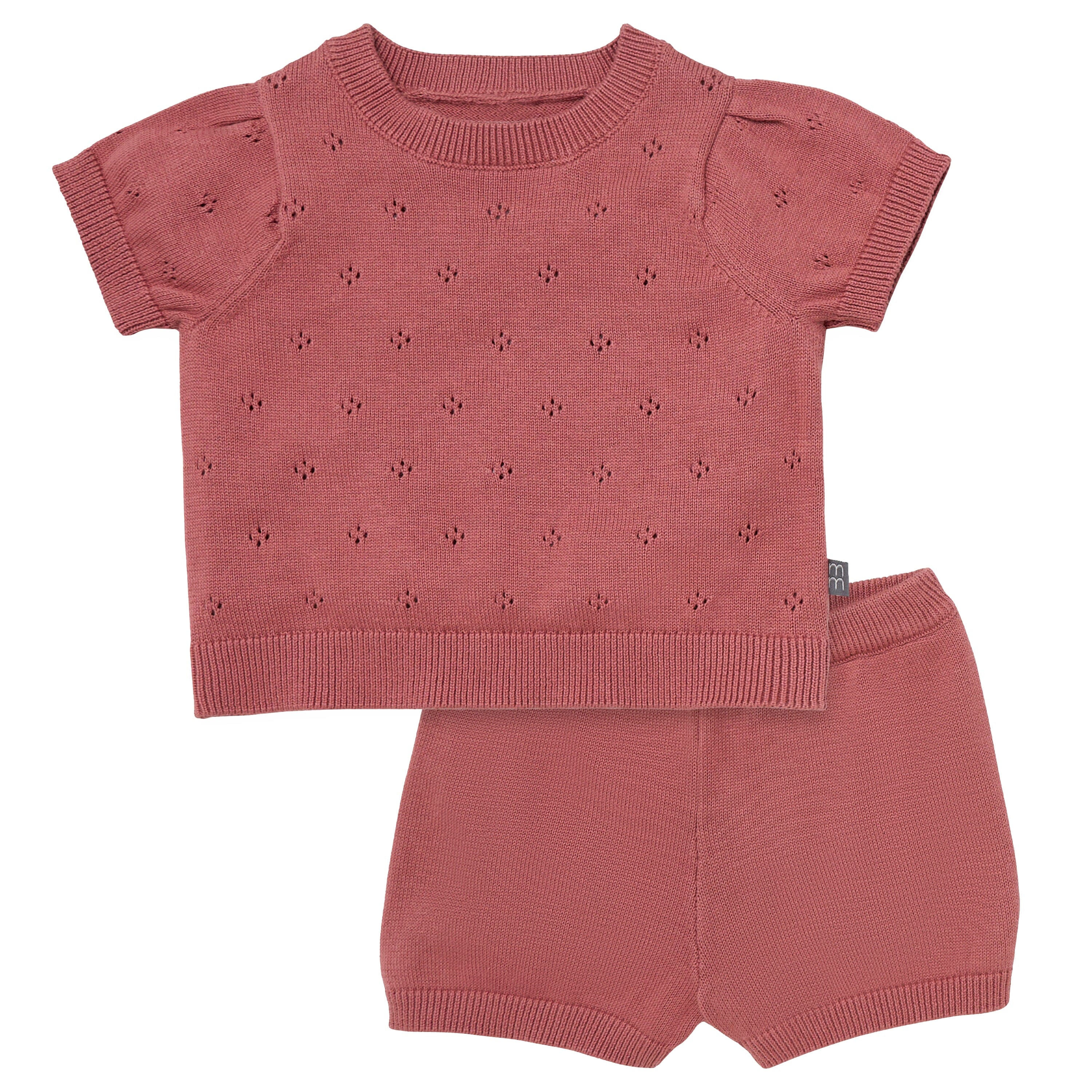 2-Piece Baby Girls Dark Rose Sweater Knit Top and Shorts Set outfits Modern Moments™ by Gerber® 