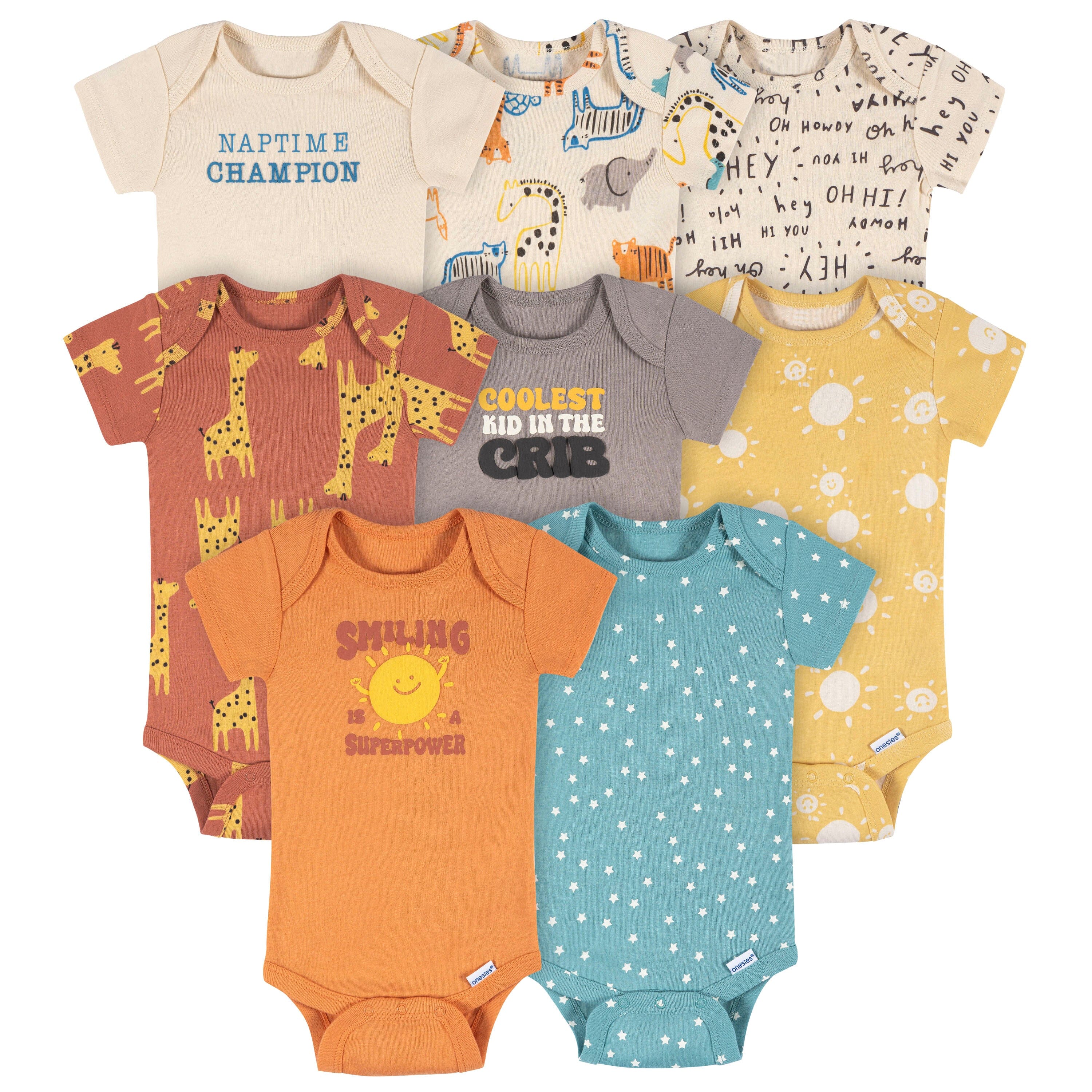 8-Pack Baby Neutral Hello Naptime Short Sleeve Onesies® Bodysuits onesies Onesies® Brand 