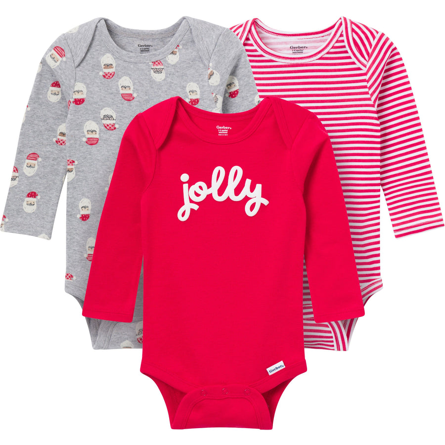 3-Pack Baby Neutral Jolly Long Sleeve Onesies® Bodysuits onesies Gerber® 