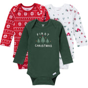 3-Pack Baby Neutral First Christmas Long Sleeve Onesies® Bodysuits onesies Gerber® 