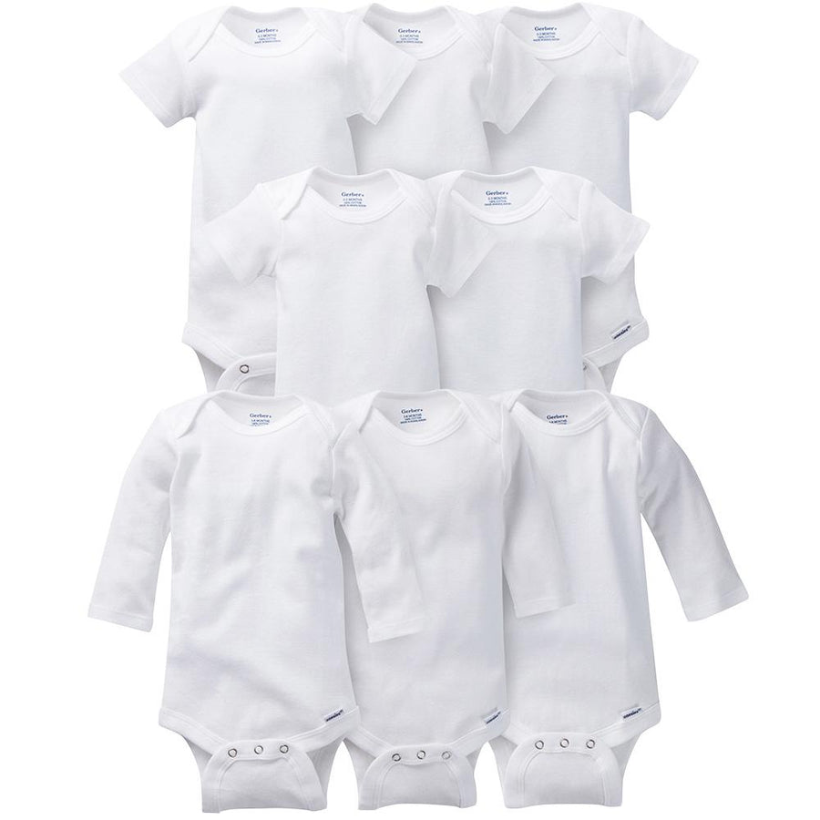 8-Pack White Short & Long Sleeve Onesies® Bodysuit Set