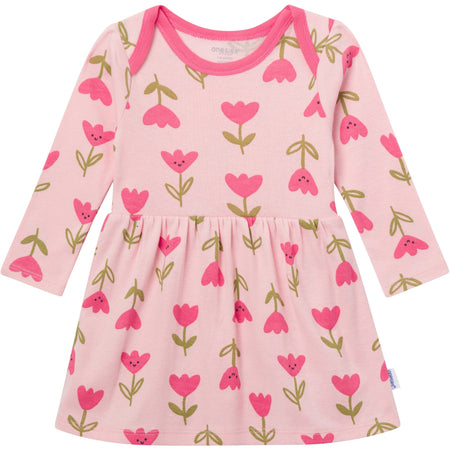 Baby Girls Pink Tulips Bodysuit Dress