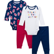 4-Piece Baby Boys Best Popcorn Day Onesies® Bodysuits and Pants outfits Gerber® 