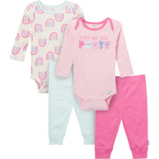4-Piece Baby Girls Party Rainbow Onesies® Bodysuits and Pants outfits Gerber® 