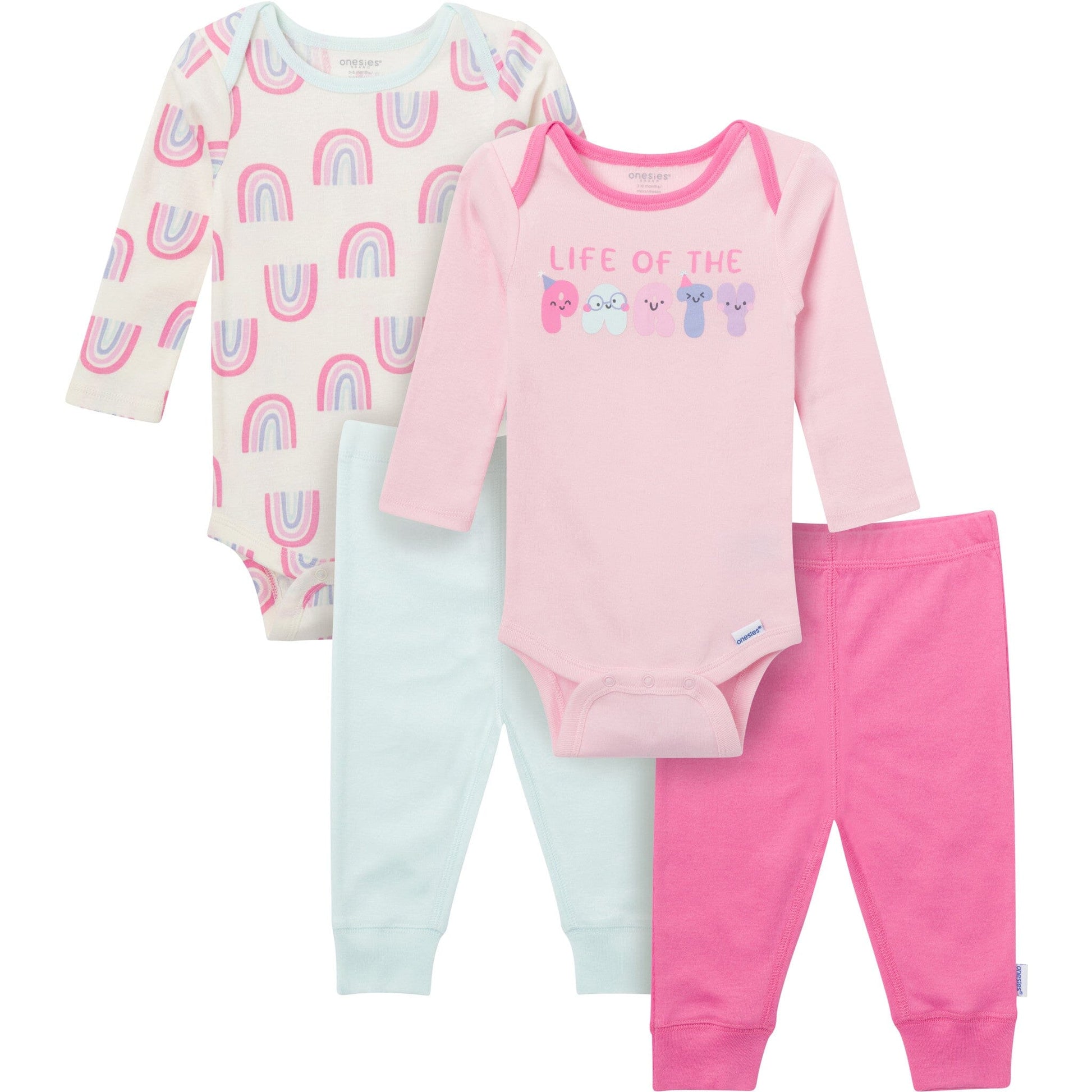 4-Piece Baby Girls Party Rainbow Onesies® Bodysuits and Pants outfits Gerber® 