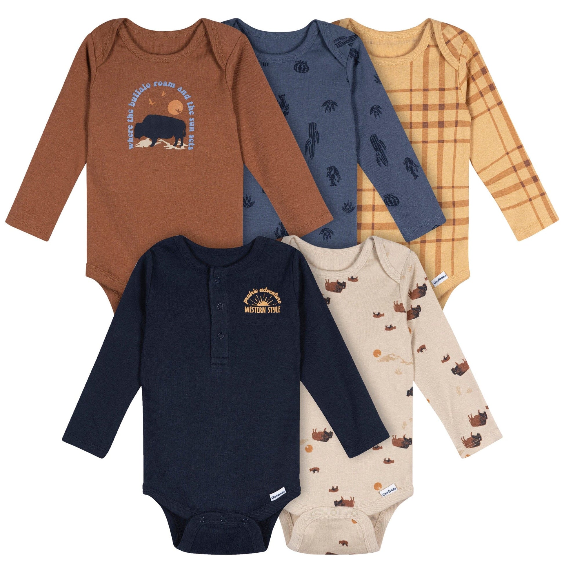 5-Pack Baby Boys Black Iris Long Sleeve Bodysuits Onesies Bodysuits Gerber® 