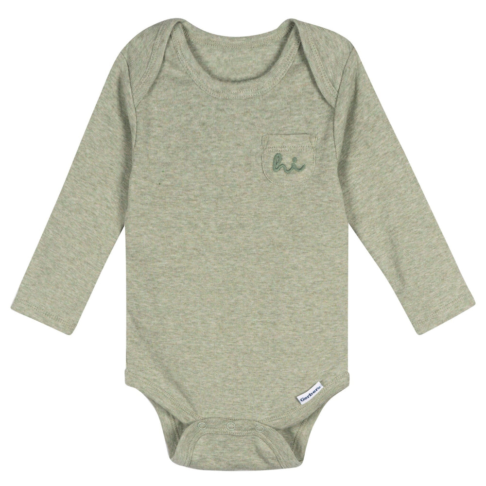 5-Pack Baby Neutral Green Heather Long Sleeve Bodysuits Onesies Bodysuits Gerber® 