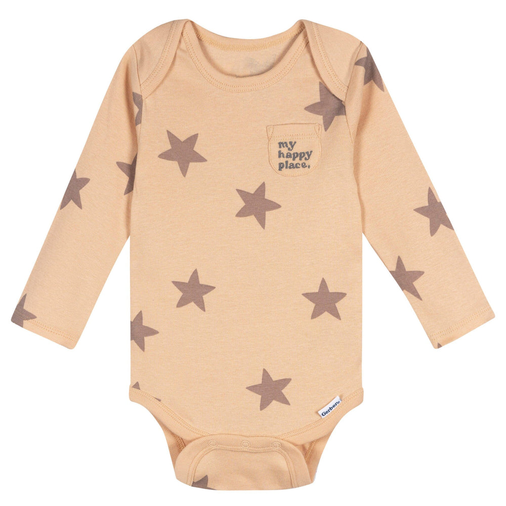 5-Pack Baby Neutral Tan Stars Long Sleeve Bodysuits Onesies Bodysuits Gerber® 