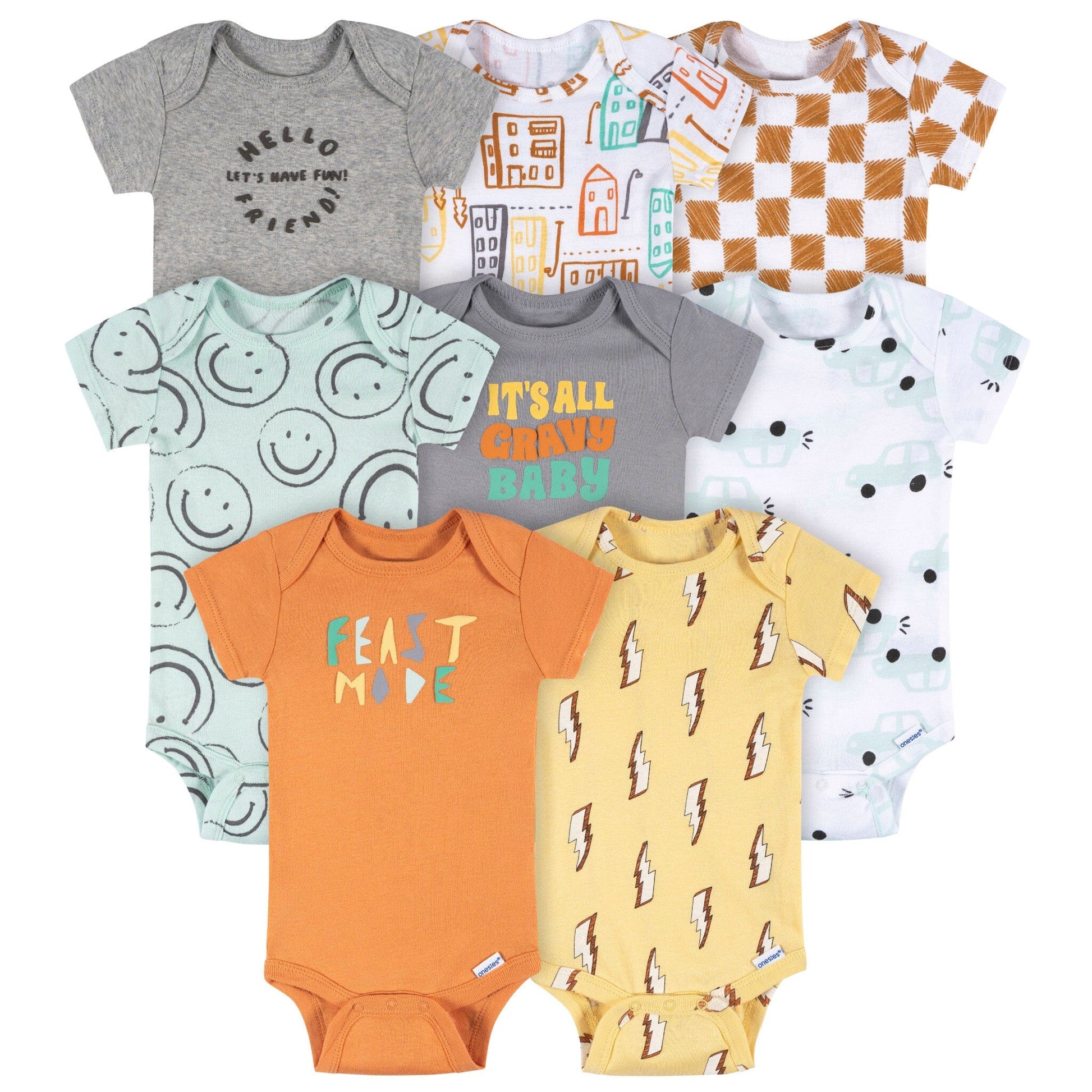 8-Pack Baby Boys Hello Friends Short Sleeve Onesies® Bodysuits onesies Onesies® Brand 