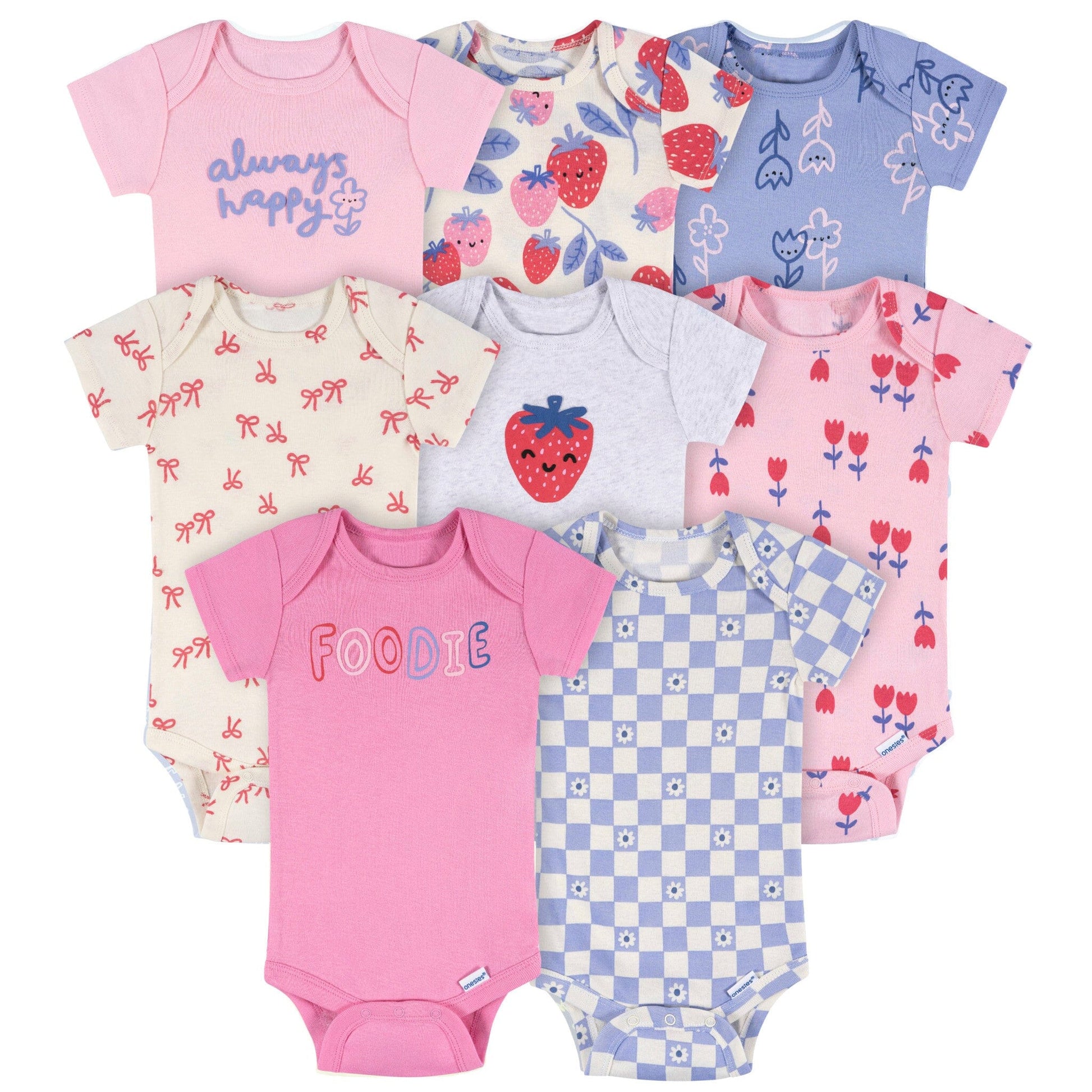 8-Pack Baby Girls Berry Happy Short Sleeve Onesies® Bodysuits Onesies® Brand 