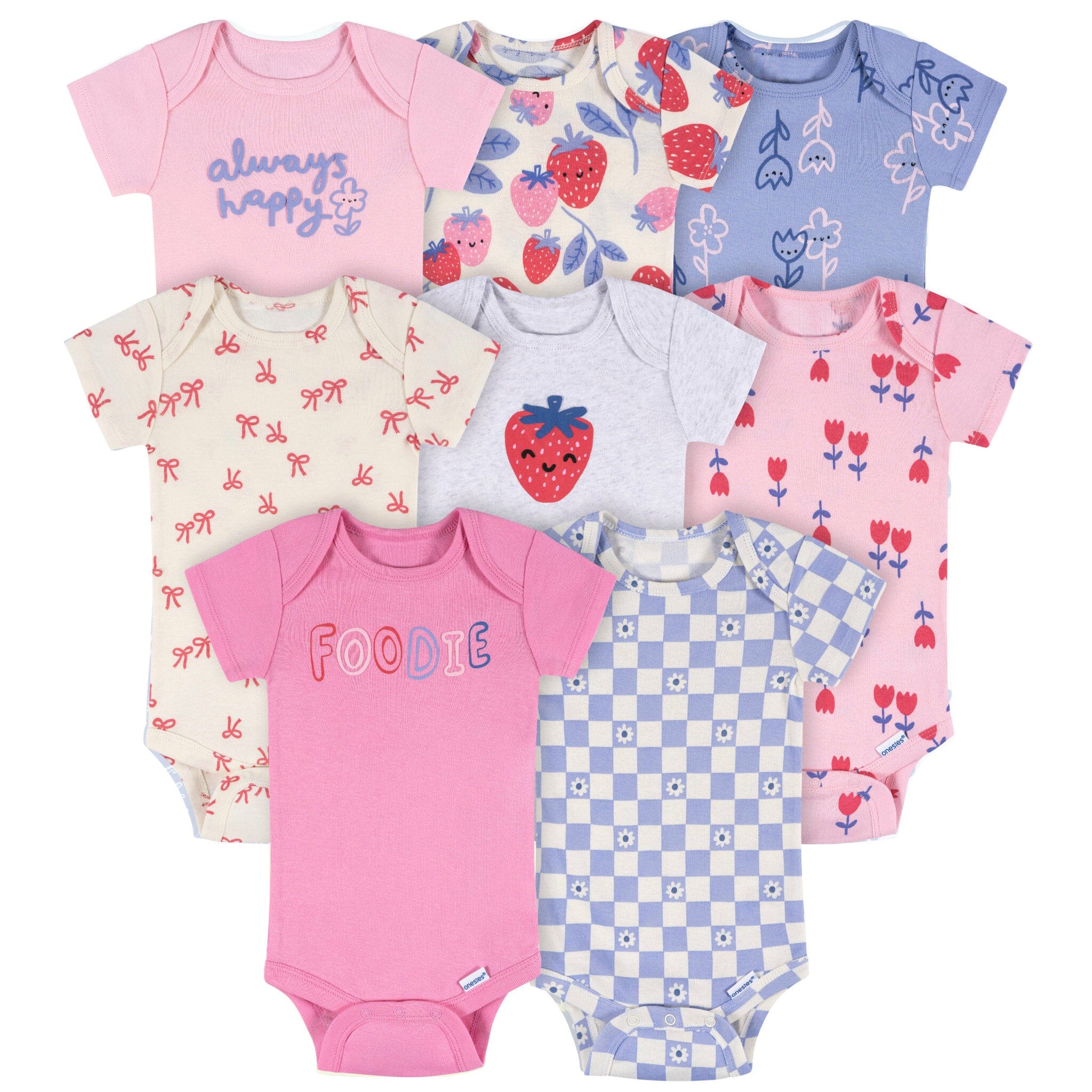 8-Pack Baby Girls Berry Happy Short Sleeve Onesies® Bodysuits Onesies® Brand 
