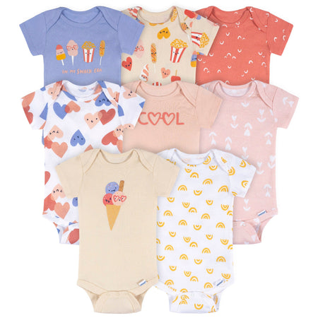 8-Pack Baby Girls Cool Snacks Short Sleeve Onesies® Bodysuits
