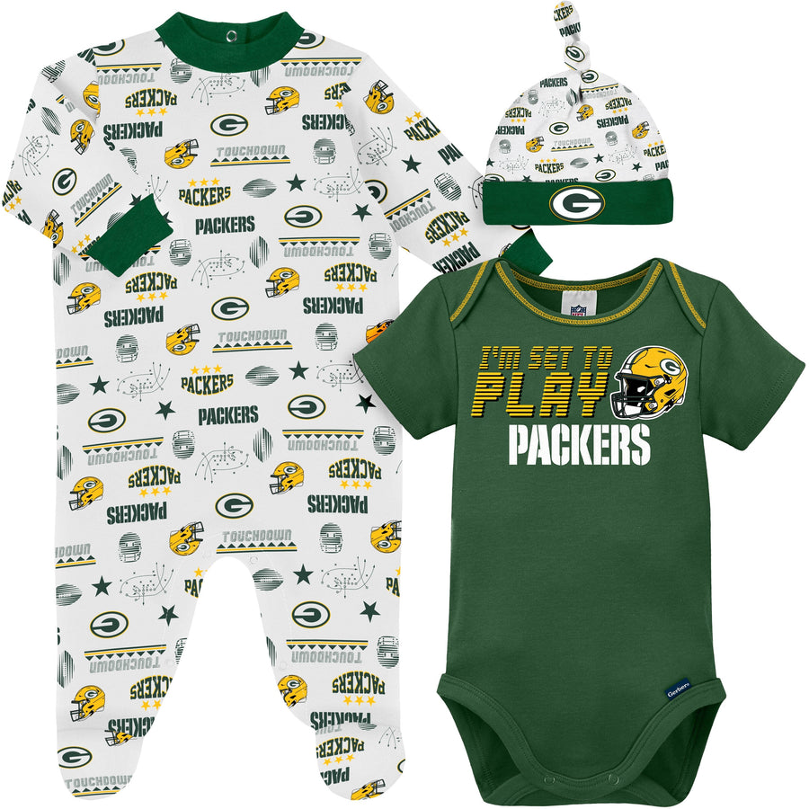 3-Piece Baby Boys Green Bay Packers Bodysuit, Sleep 'N Play, and Cap Set