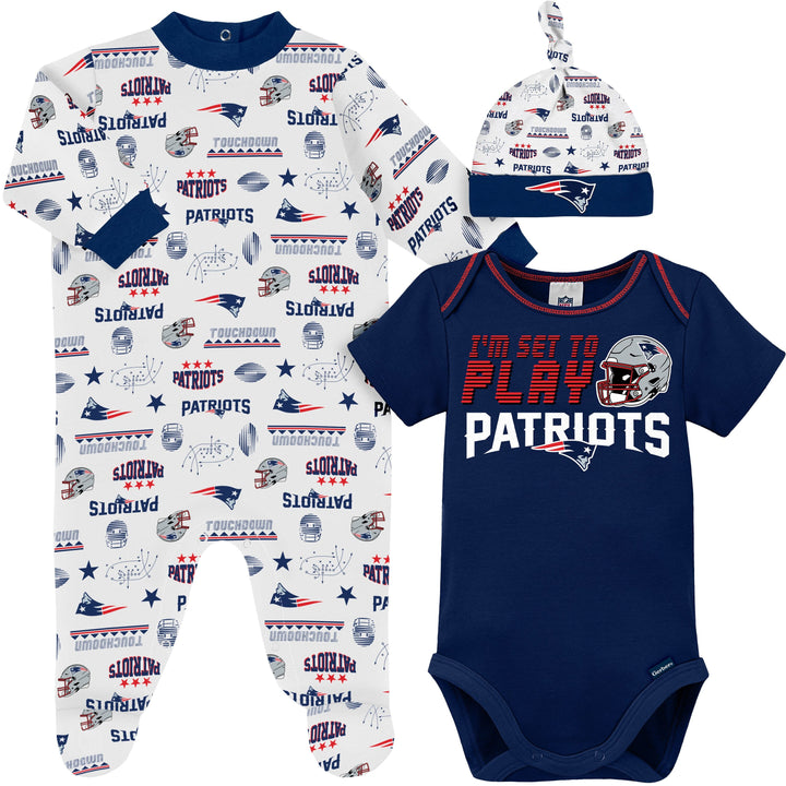 3-Piece Baby Boys New England Patriots Bodysuit, Sleep 'N Play, and Cap Set