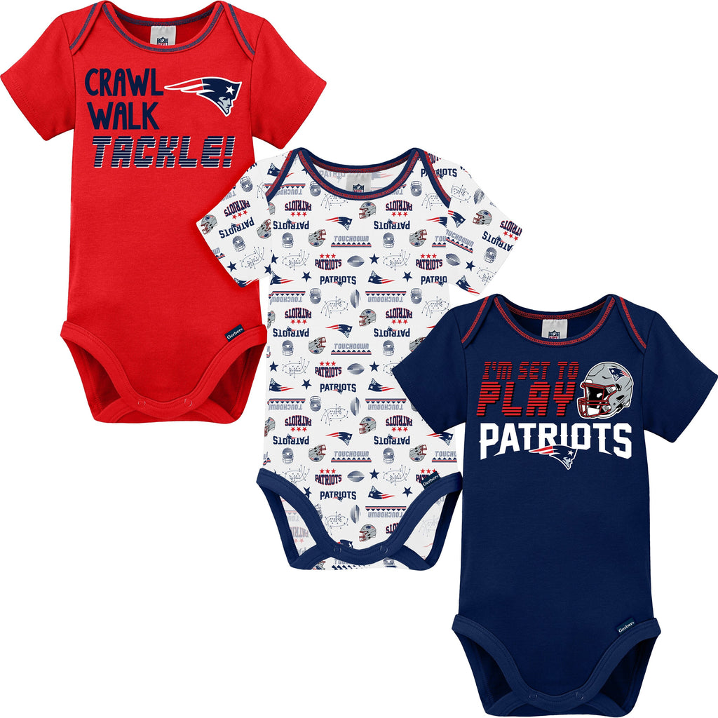NFL New England Patriots 6-12m 3-Pack Short Sleeve Bodysuits