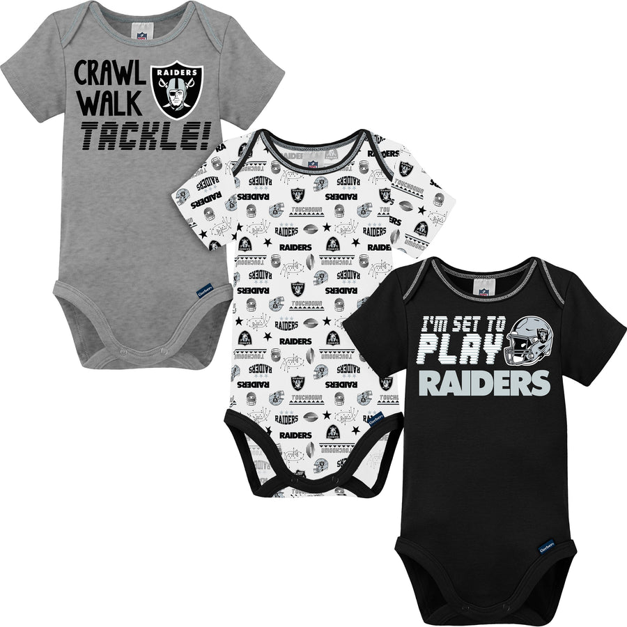 3-Pack Baby Boys Las Vegas Raiders Short Sleeve Bodysuits