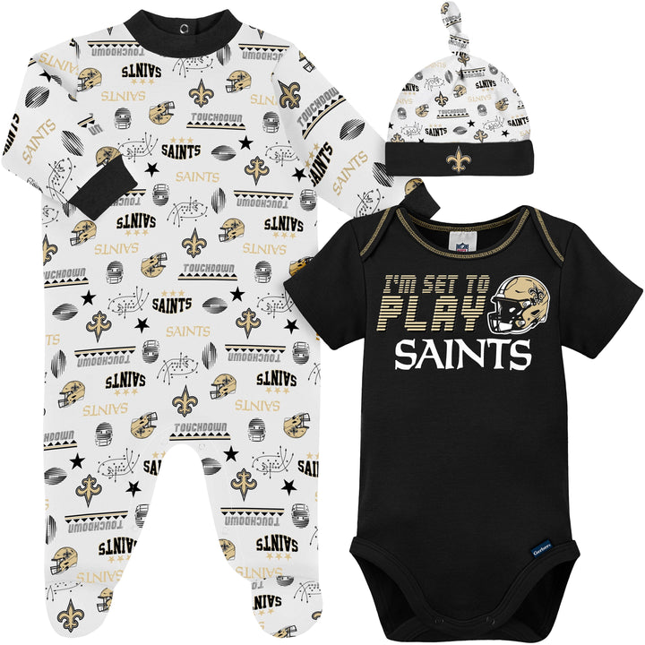 3-Piece Baby Boys New Orleans Saints Bodysuit, Sleep 'N Play, and Cap Set