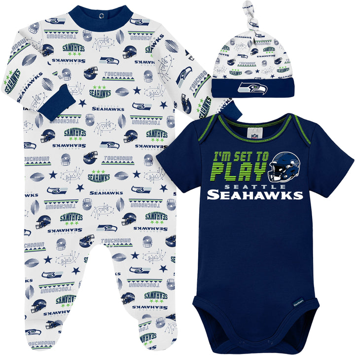 3-Piece Baby Boys Seattle Seahawks Bodysuit, Sleep 'N Play, and Cap Set