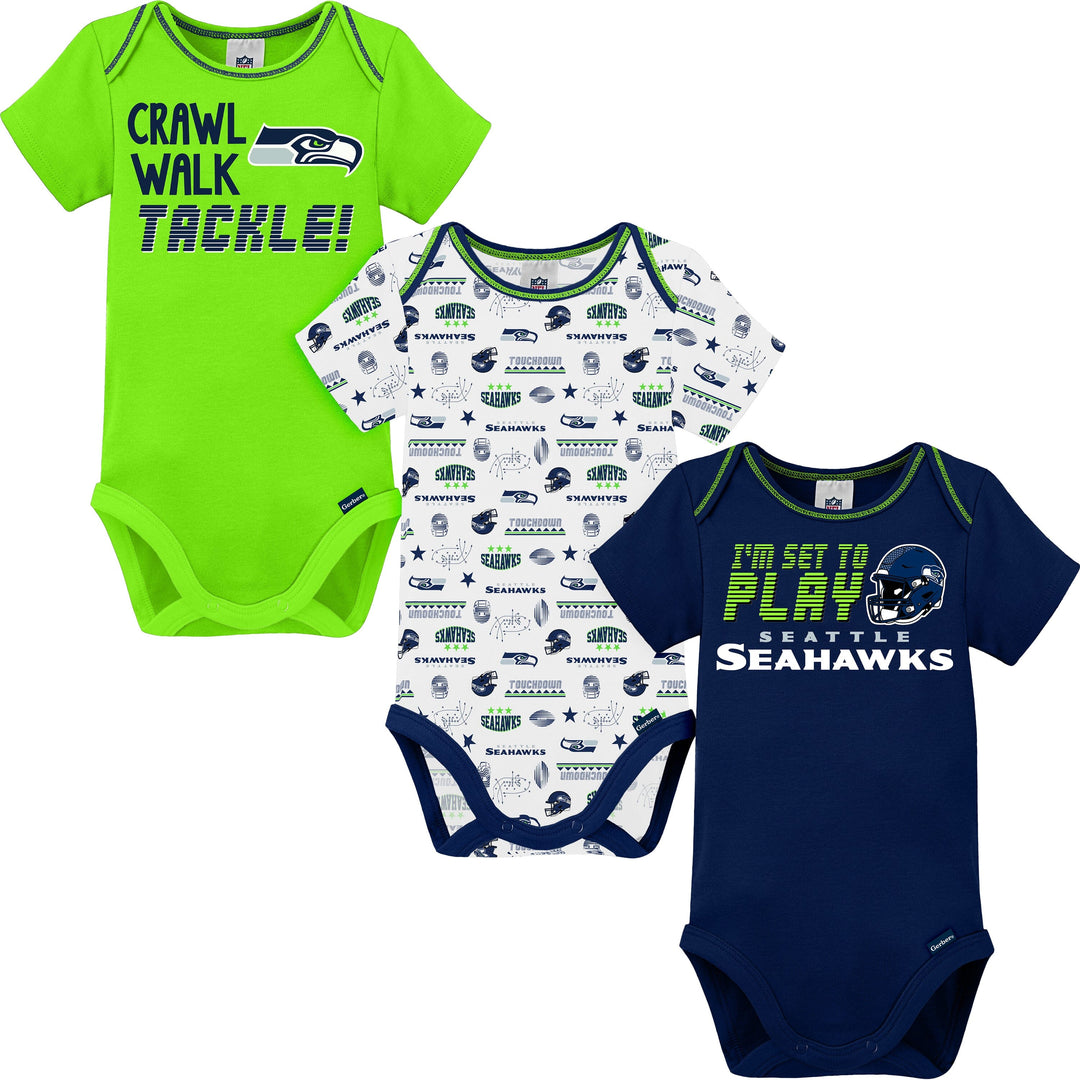 3-Pack Baby Boys Seahawks Short Sleeve Bodysuits