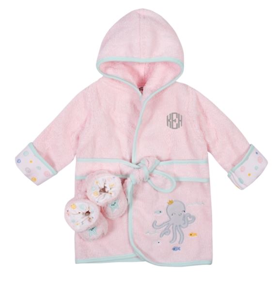 Embroidered 2-Piece Baby Girls Octopus Woven Terry Robe and Booties (3-9M)-Gerber Childrenswear