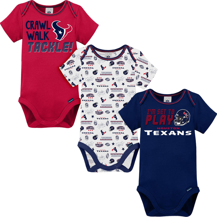 3-Pack Baby Boys Texans Short Sleeve Bodysuits