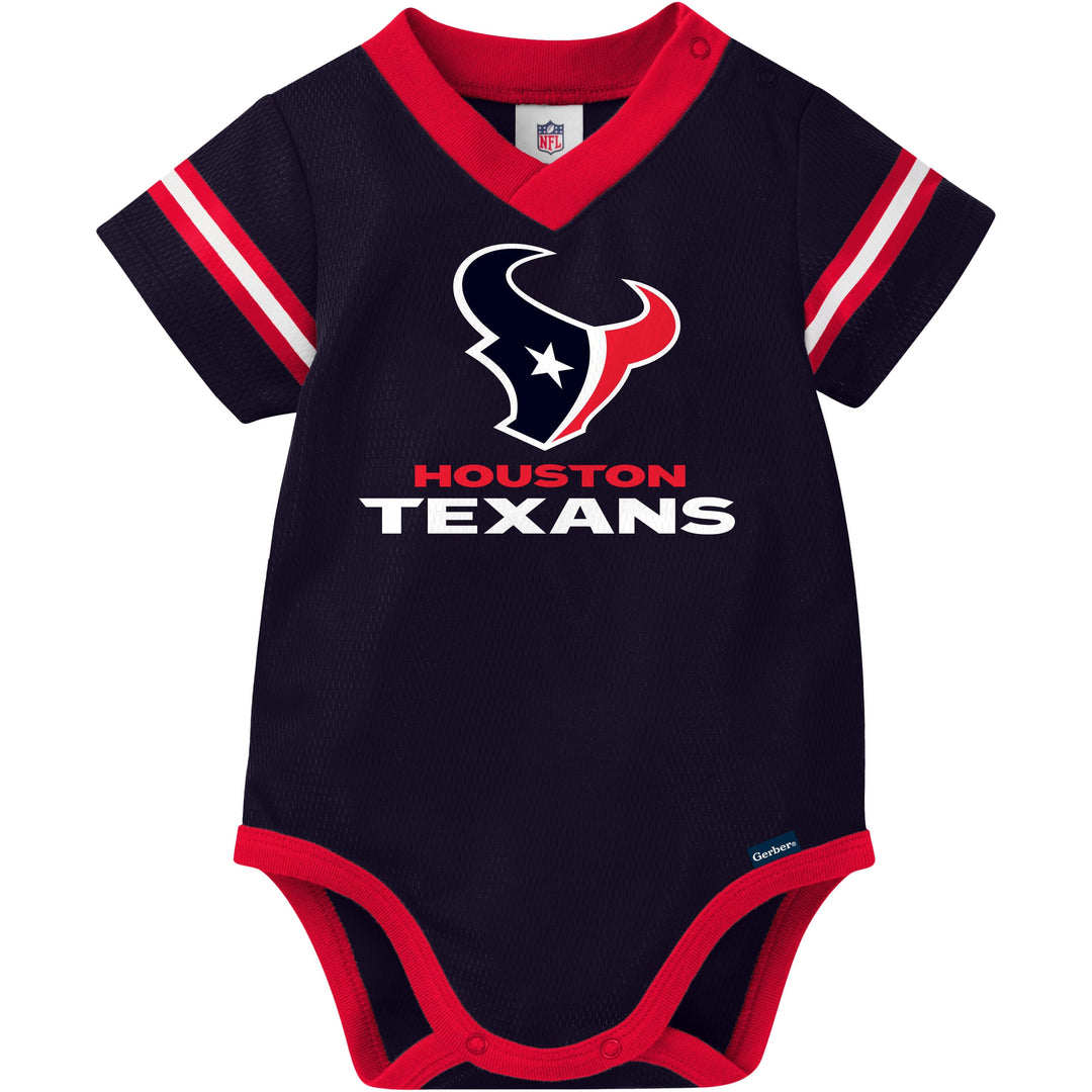 Houston Texans baby bodysuit with team logo on a white background