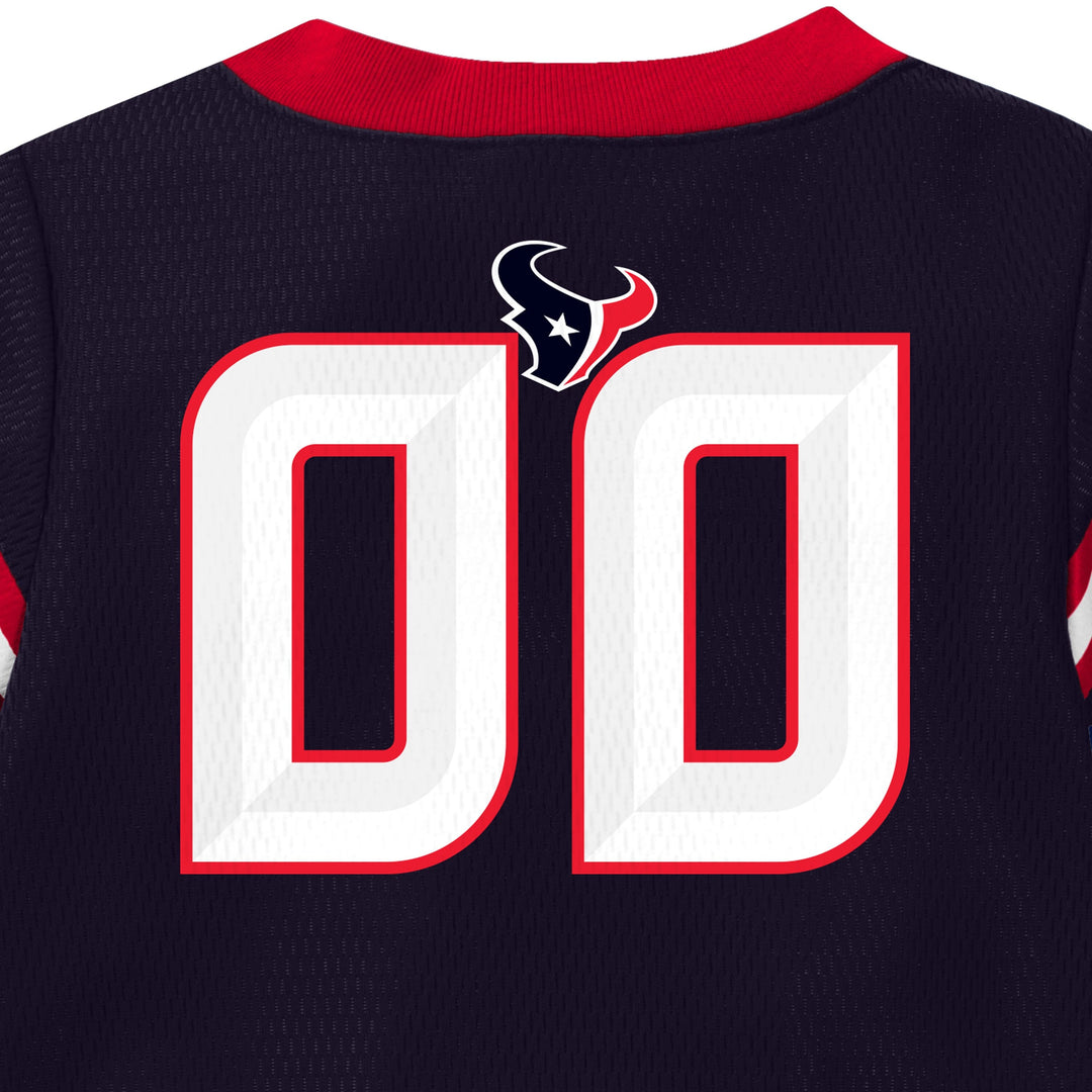Back view of a sports jersey with a logo and numbers on a dark background