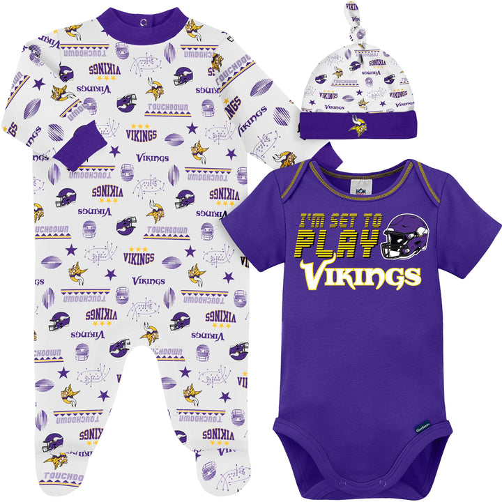 3-Piece Baby Boys Minnesota Vikings Bodysuit, Sleep 'N Play, and Cap Set