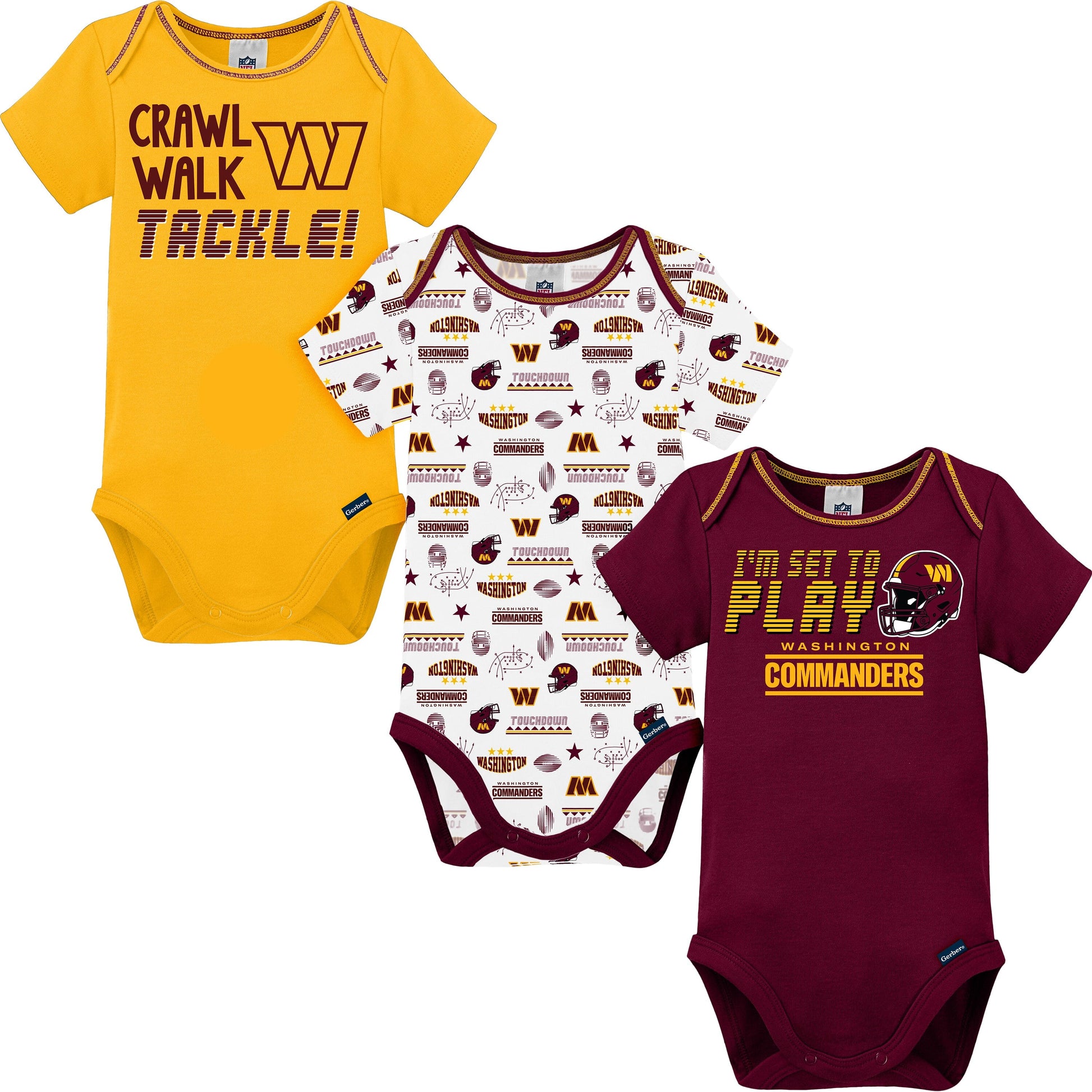 3-Pack Baby Boys Washington Commanders Short Sleeve Bodysuits