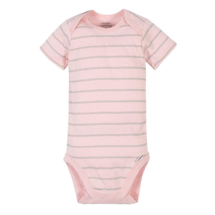 4-Pack Baby Girls Leaves & Stripes Short Sleeve Onesies® Bodysuits
