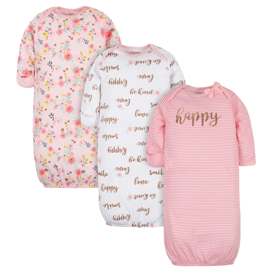 3-Pack Baby Girls Love You Organic Gowns