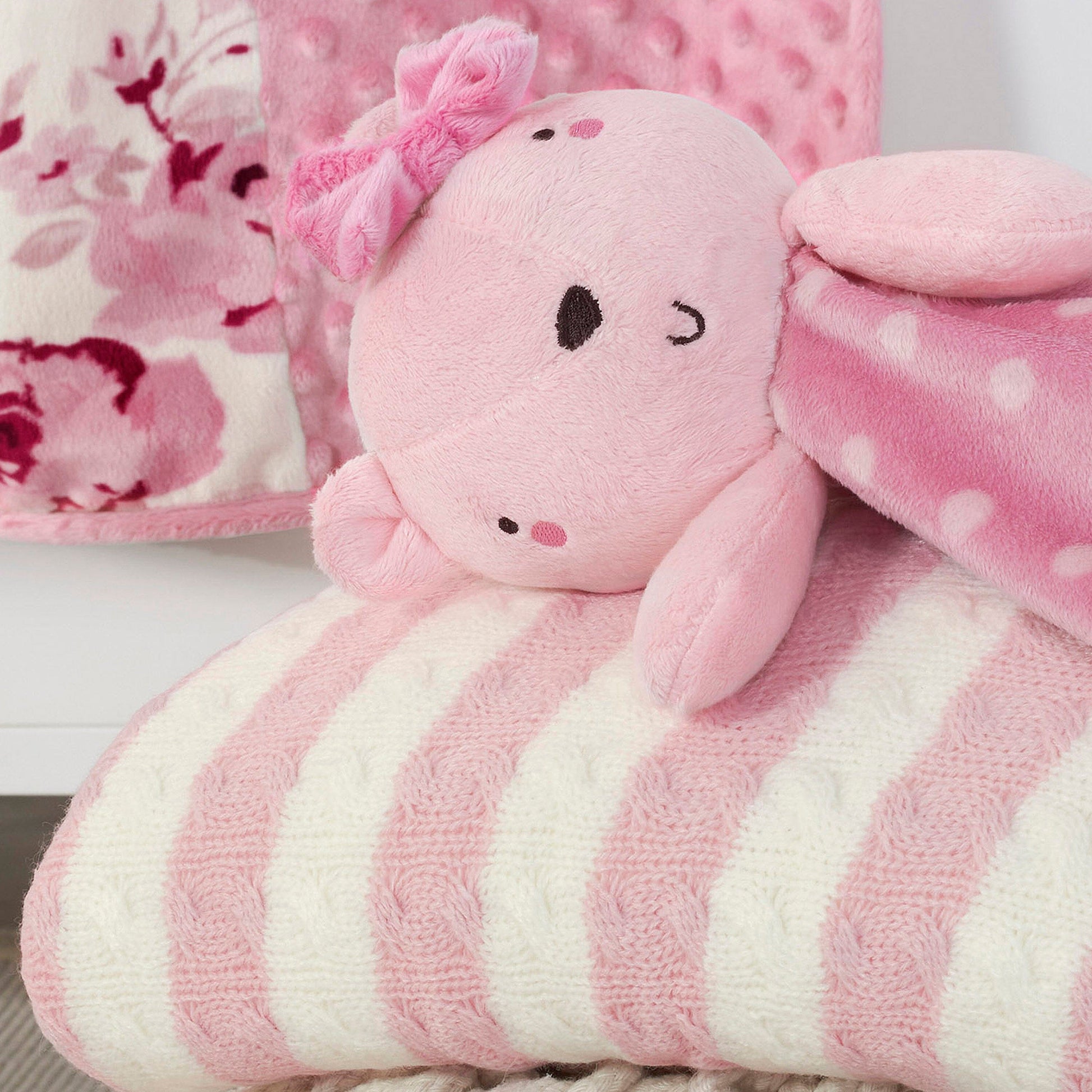 Baby Girls Bear & Dots Oversized Security Blanket